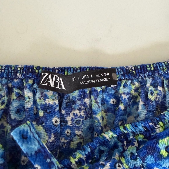 Zara Blue Floral Off Shoulder Ruffle Dress Romper Size L - Picture 10 of 10